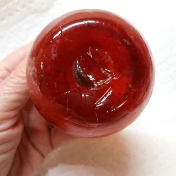 Vintage Red Rainbow Glass Bud Vase Ruffled Rim Crackle  5" x 3" - Picture 4 of 4